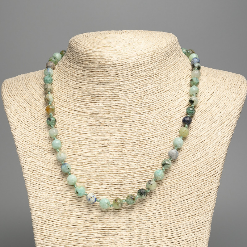 Chrysocolla and Lazurite natural gemstone necklace, 8 mm faceted beads, length 50 cm+
