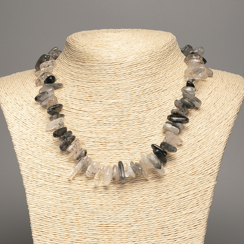 Natural Stone Necklace - Hair Rutile Quartz Chip 'Needle', 15x5 mm, length 48 cm+