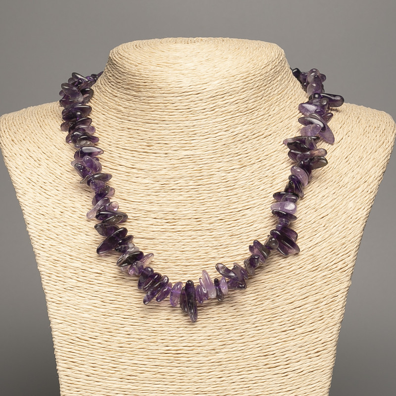 Amethyst Chip Necklace, 'Needle' Form, 16x6 mm, 48 cm
