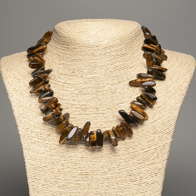 Tiger's Eye natural stone necklace, chip 'Needle', diameter 18x6mm, length 48 cm +