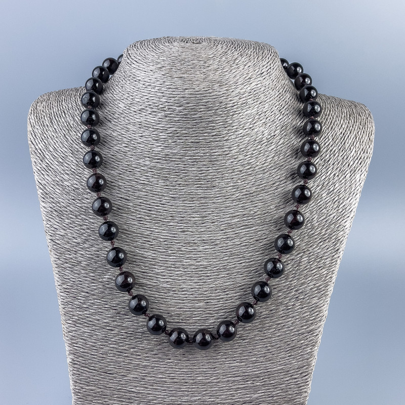 Garnet Natural Stone Necklace with Smooth Beads, 10 mm Diameter, 48 cm Length ±