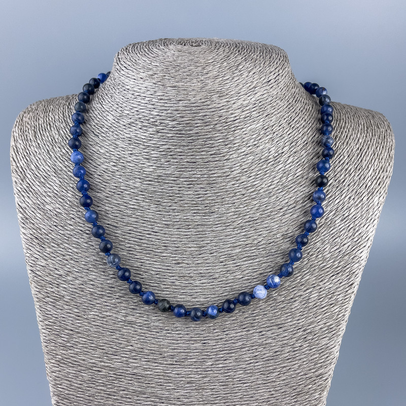 Sodalite natural stone necklace with smooth beads, 6 mm diameter, 48 cm length