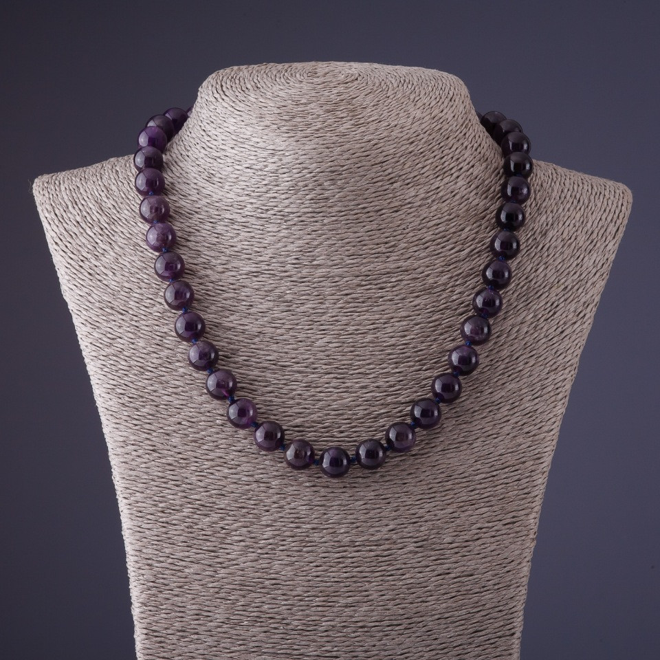 Amethyst Necklace - Purple Bead, 10mm Diameter, 45cm Length