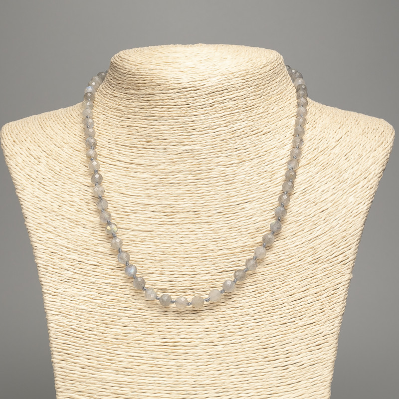 Labradorite natural stone necklace with a faceted bead, 6 mm diameter, 50 cm length +