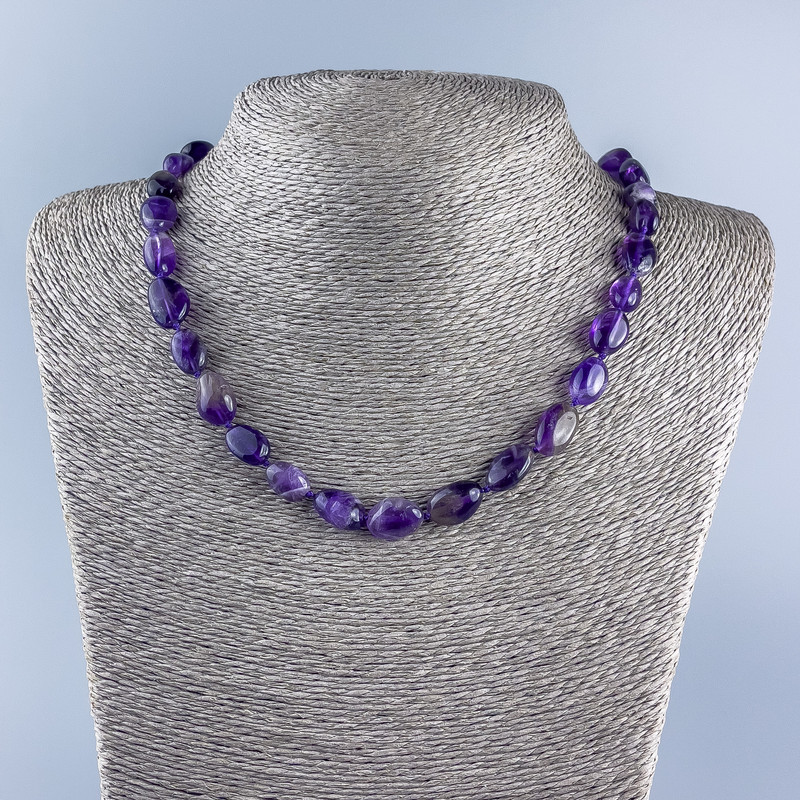 Faceted natural amethyst necklace, beads 13×11 mm, length 46 cm
