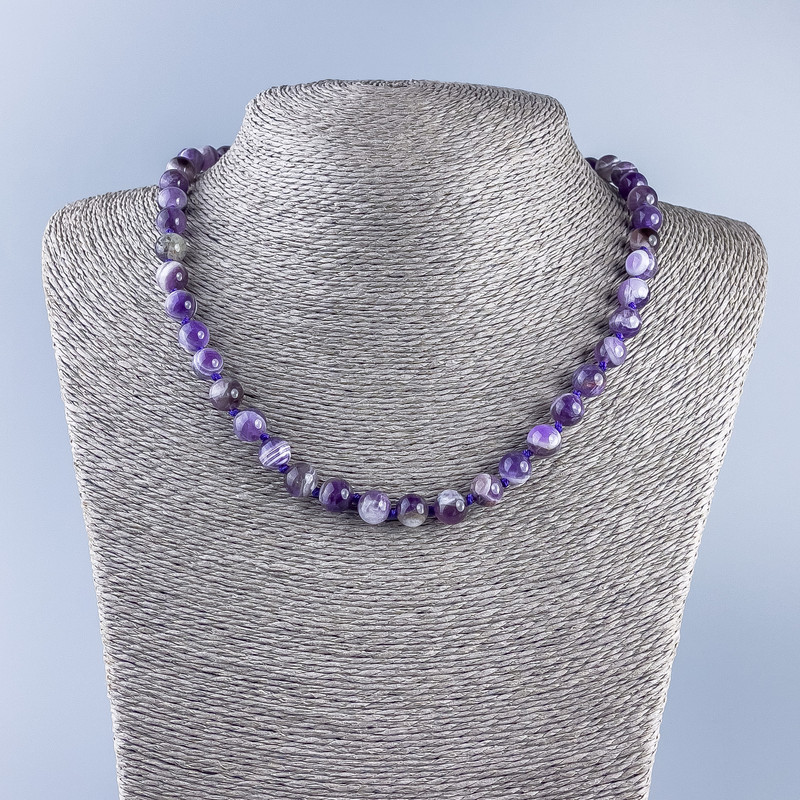Amethyst natural stone necklace with a smooth bead, 8 mm diameter ±, 48 cm length ±