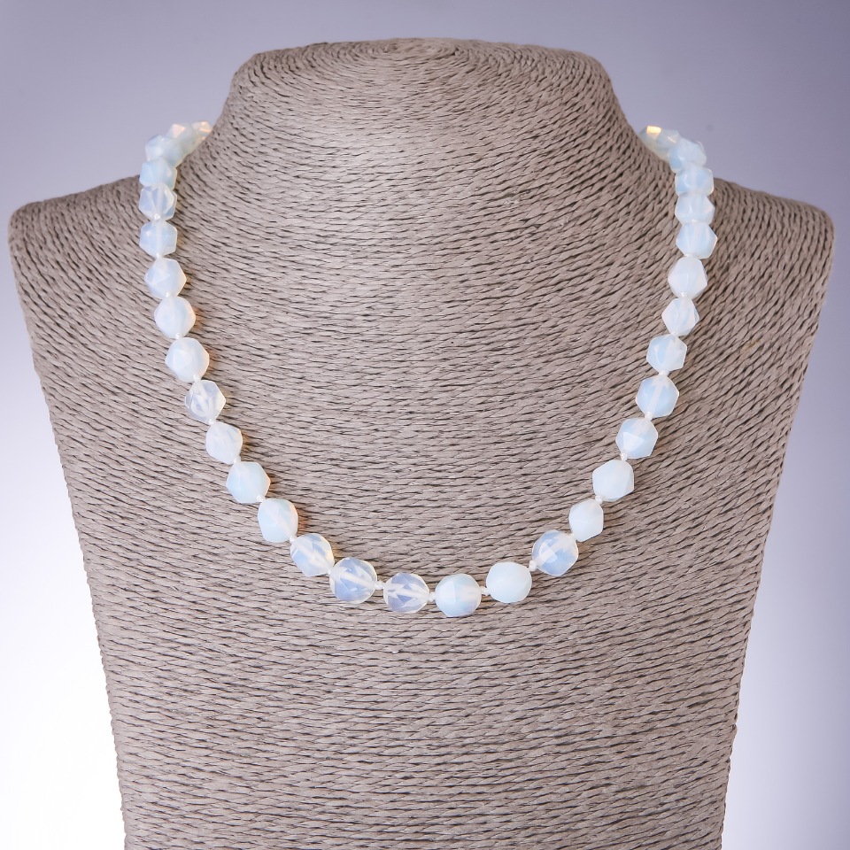 Moonstone Necklace (Synthetic) Faceted Beads, 9×10 mm, 48 cm long