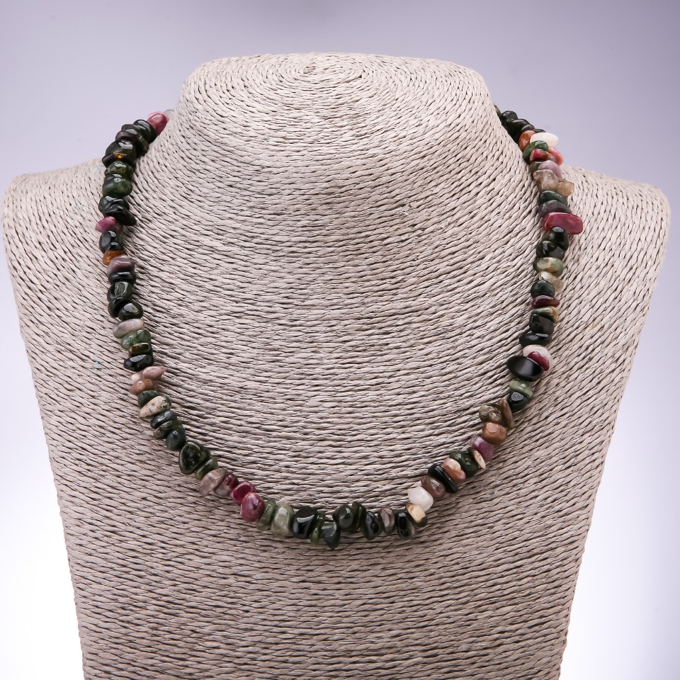 Natural tourmaline necklace, faceted 9 mm beads, 45 cm long