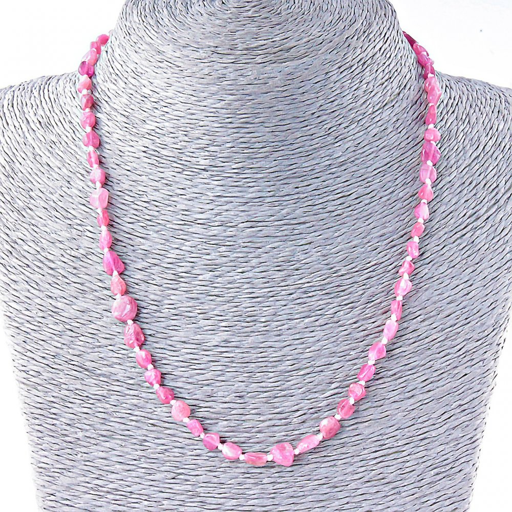 Pink Tourmaline Necklace, "haltivka" 5-8 mm (+- 4), length 48 cm