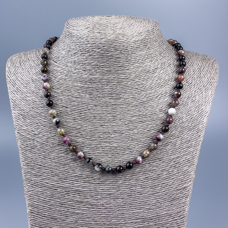 Tourmaline Natural Stone Necklace - Smooth Bead, 6 mm Diameter, 50 cm Length