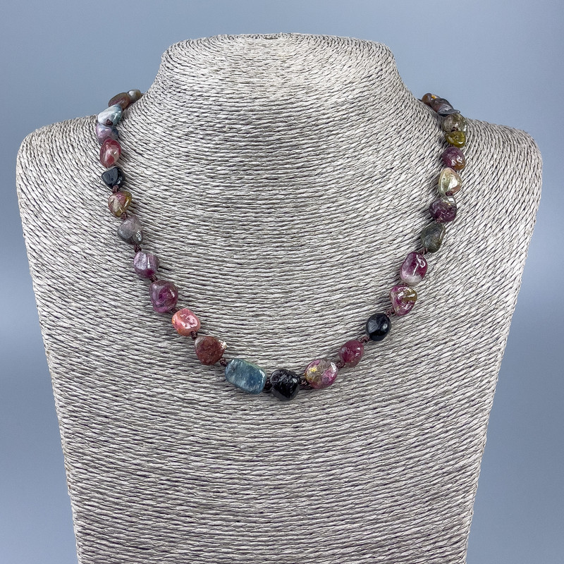 Faceted natural tourmaline necklace, 11×9 mm beads, length 50 cm