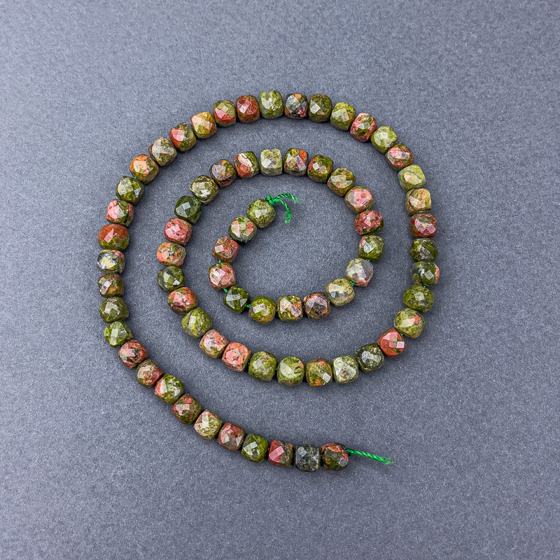 Unakite Jasper Beads, natural stone, faceted cubes on a thread, diameter 6×6 mm, length 38 cm