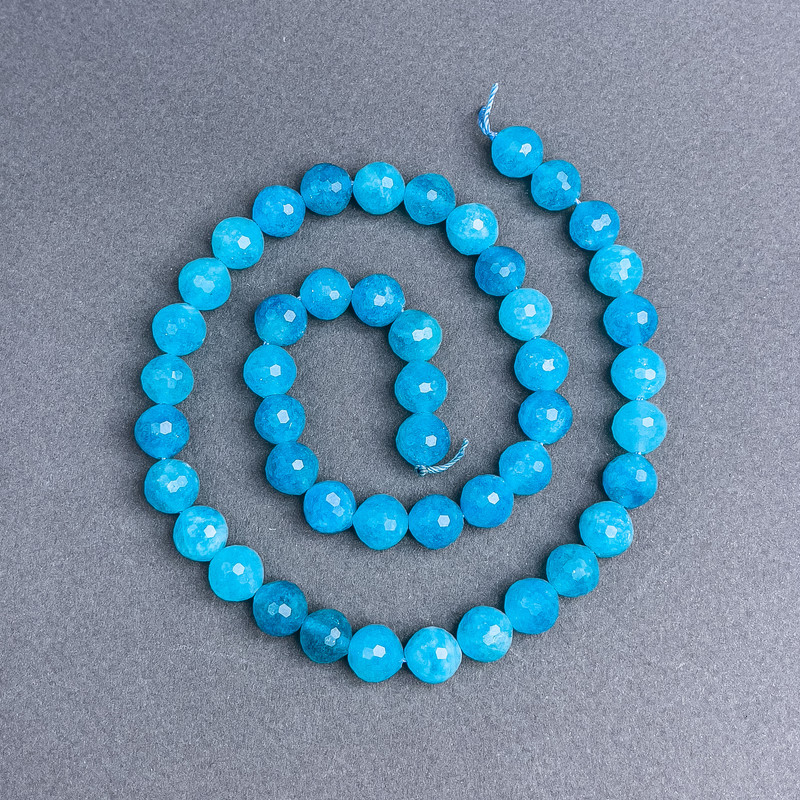 Aquamarine Beads Natural Stone Faceted Round Bead, 8 mm Diameter +/- on Thread, 38 cm Length+