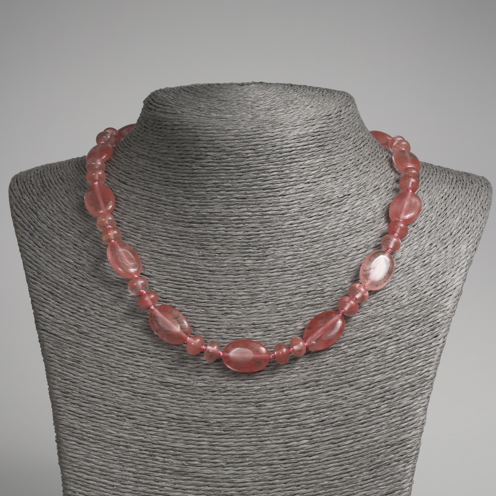 Necklace with natural tourmaline gemstone — flat oval beads, 13×18 mm ±; rondelle beads, 9×5 mm ±; length 45 cm