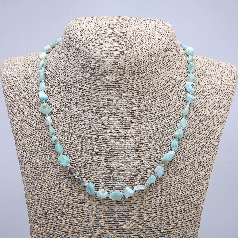 Larimar natural stone necklace, tumbled, 6×10 mm beads, 45 cm length +
