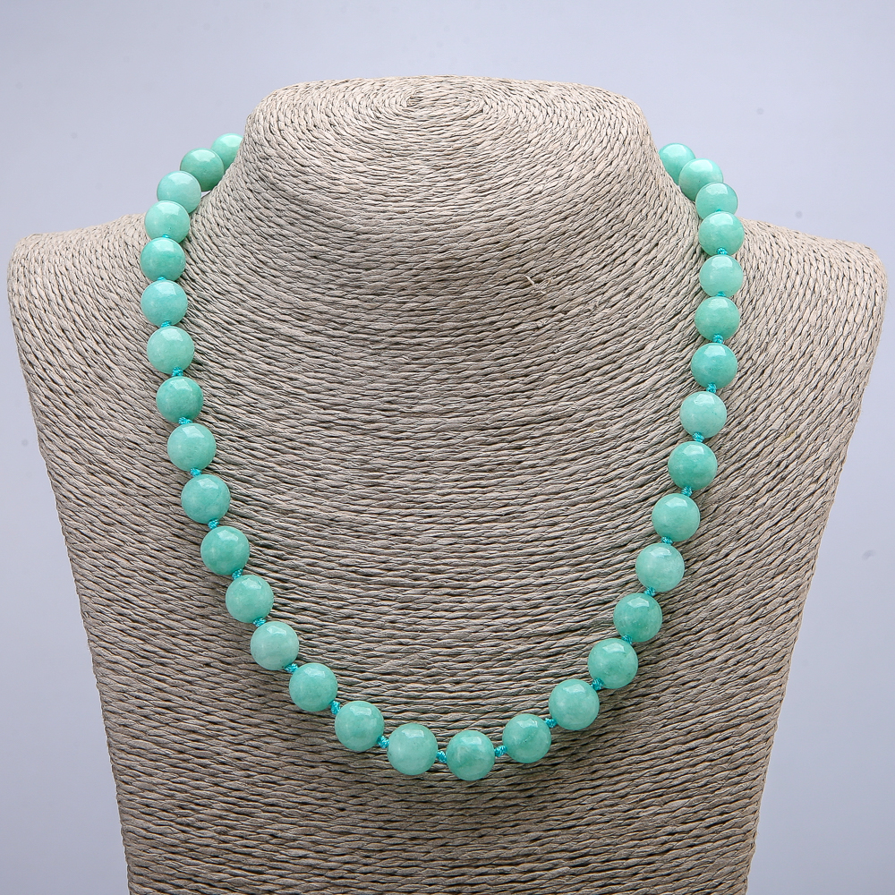 Natural Jadeite Necklace with a smooth bead, diameter 10(±)mm, length 46 cm+