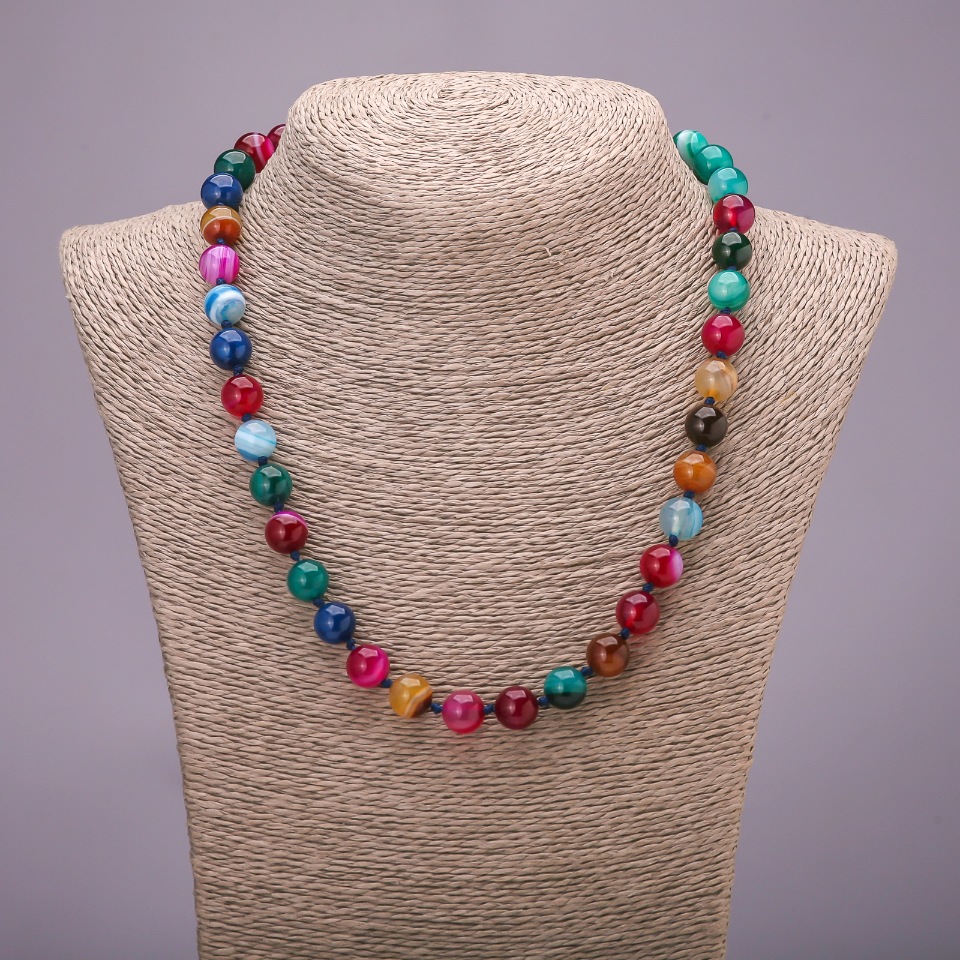 Agate Necklace 'Assorted Colors', smooth round beads, diameter 10(±)mm, length 48cm