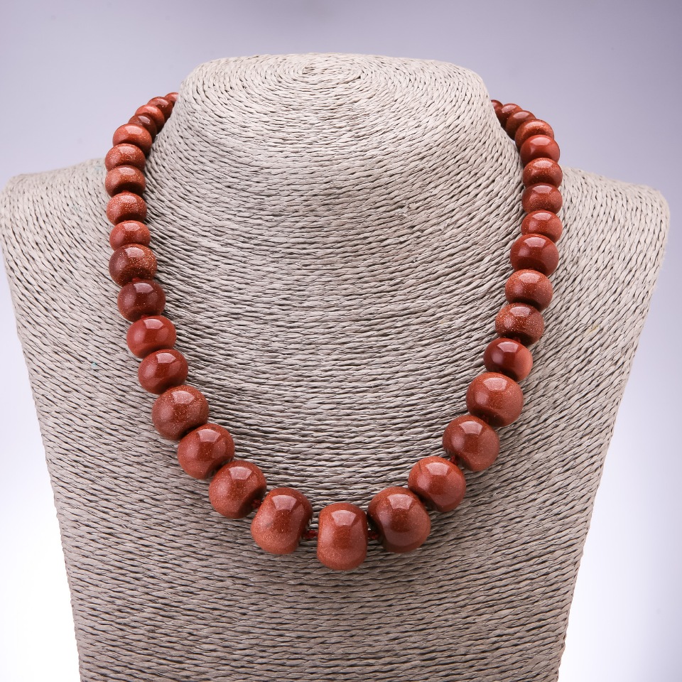 Necklace of Aventurine Stone (Synthetic) 'Golden Sand' Rondelle Beads with Graduated Sizes, Diameters 10x6 mm–19x14 mm, Length 45 cm