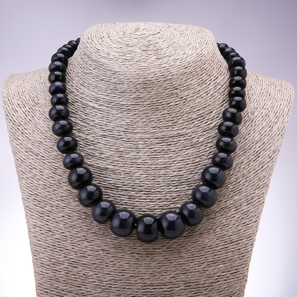 Synthetic Aventurine Stone Necklace 'Blue Sand Night of Cairo' with Graduated Rondelle Beads, 10x6 mm to 19x14 mm, 45 cm long