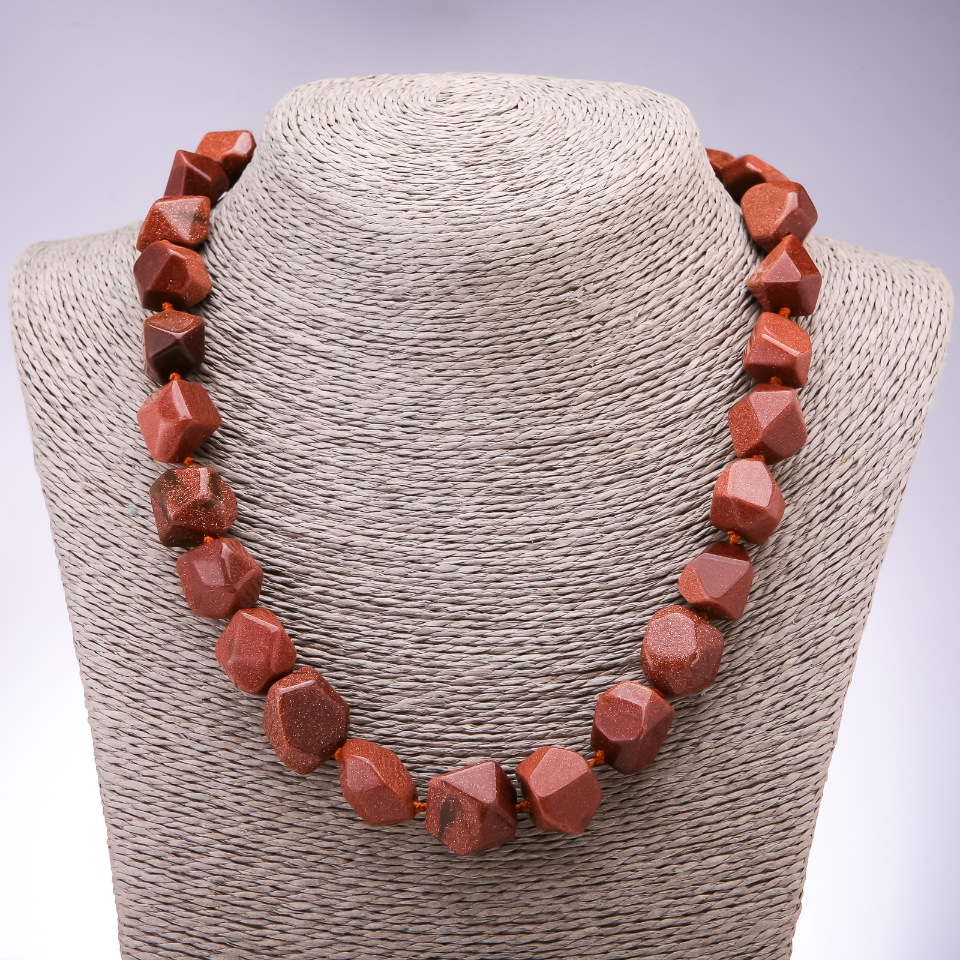 Necklace with Aventurine (synthetic) 'Golden Sand', faceted beads, 13–15 mm diameter, 50 cm long