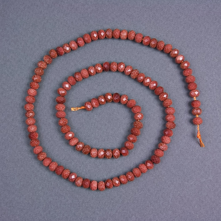 Aventurine Beads 'Golden Sand' natural stone faceted rondelle, diameter 5×3.5 mm, on thread, length 38 cm+