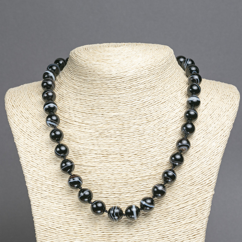 Natural agate beads necklace with smooth round beads 12 mm, length 45 cm
