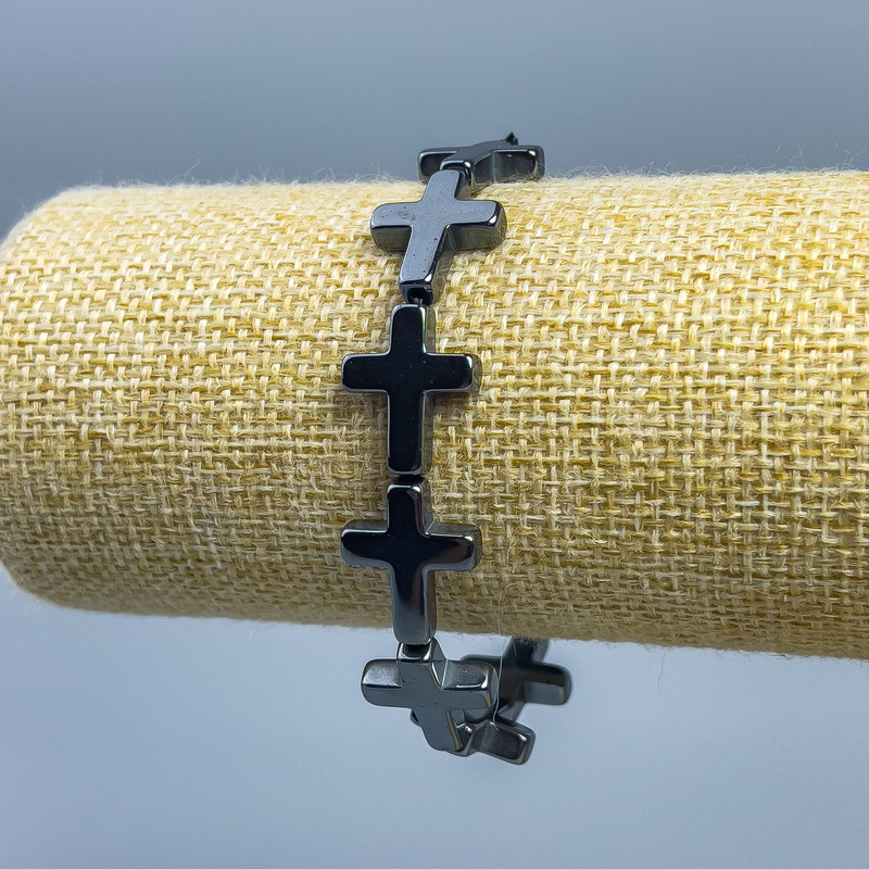 Hematite Bracelet Cross, diameter 17x14mm+-, length 18cm (stretch)