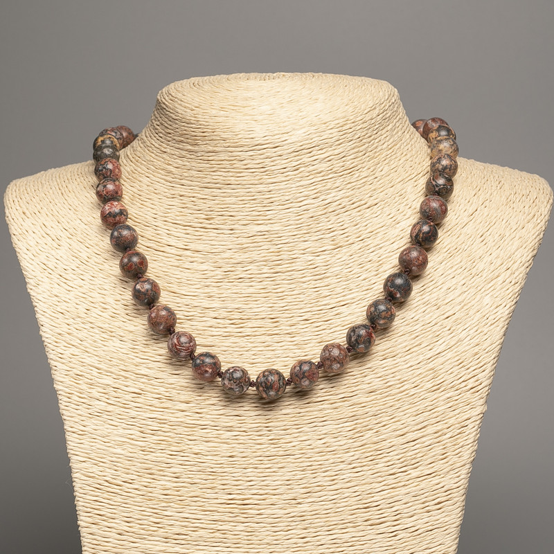 Leopard Jasper Necklace (Acrylic Beads), Smooth Beads, 10 mm Diameter, 49 cm Length