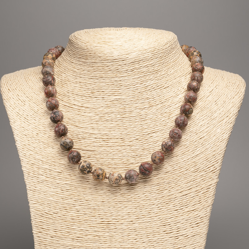 Leopard Jasper Necklace (artificial acrylic) Smooth Beads, 10 mm diameter, 49 cm length