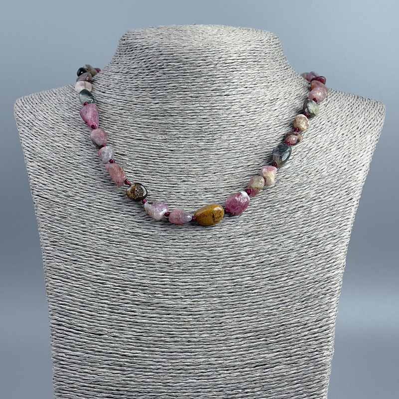 Faceted natural tourmaline bead necklace, diameter 10×14 mm, length 48 cm