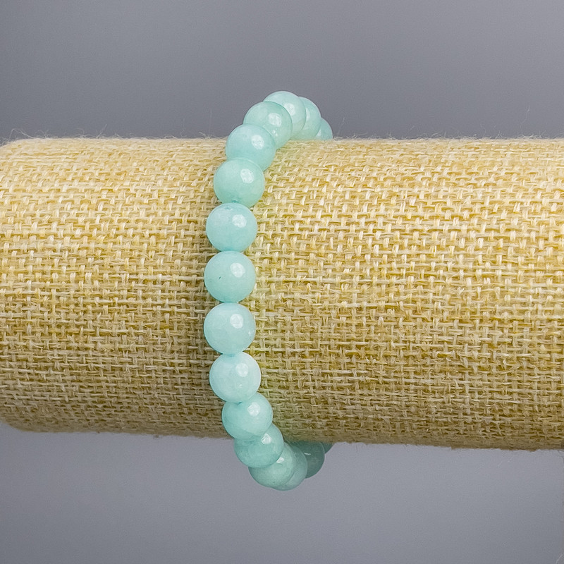 Azure Aquamarine gemstone bracelet with smooth beads, 8± mm diameter, 18 cm length, elastic
