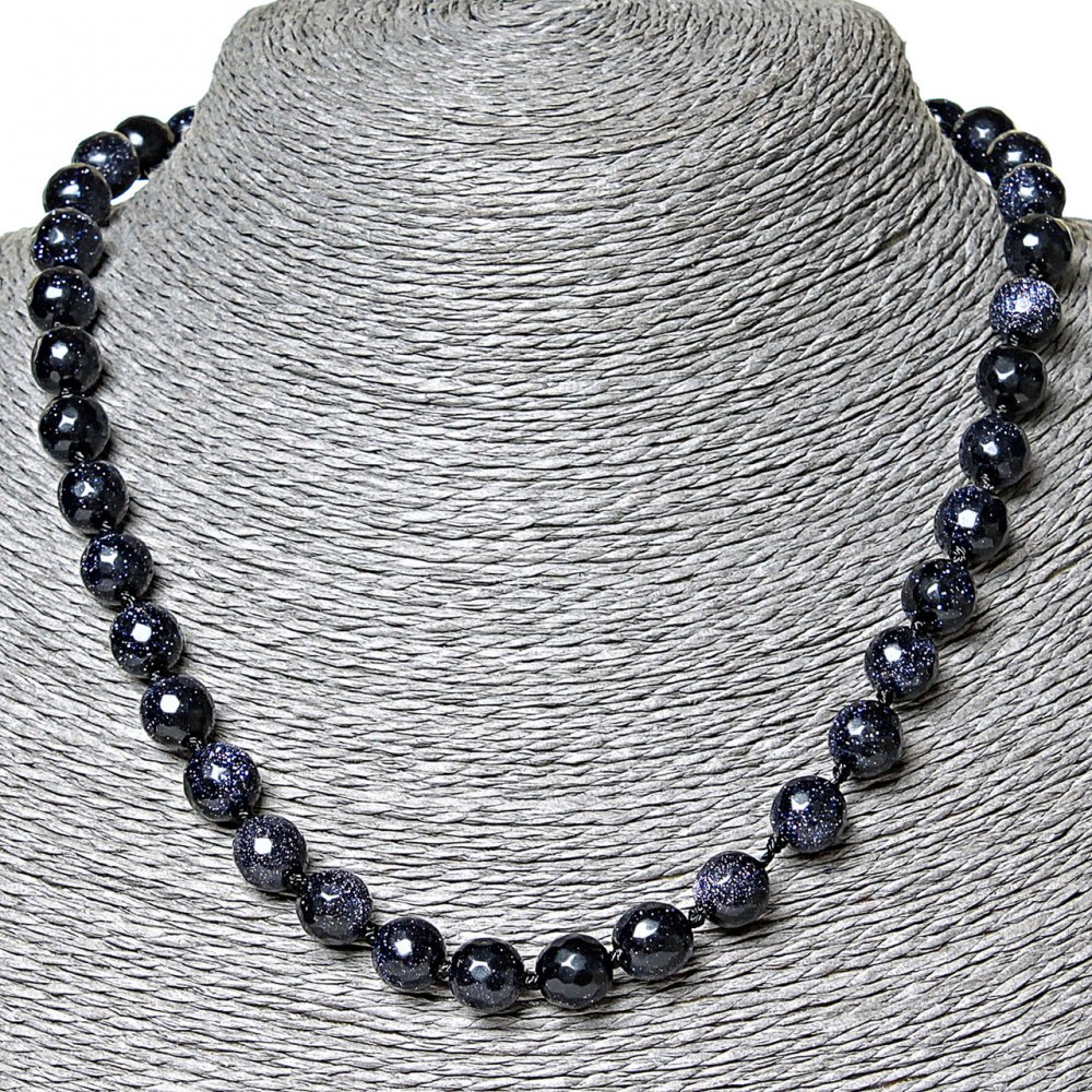 Aventurine Necklace (Synthetic) Night of Cairo Blue Sand, 9mm Faceted Bead, 45 cm