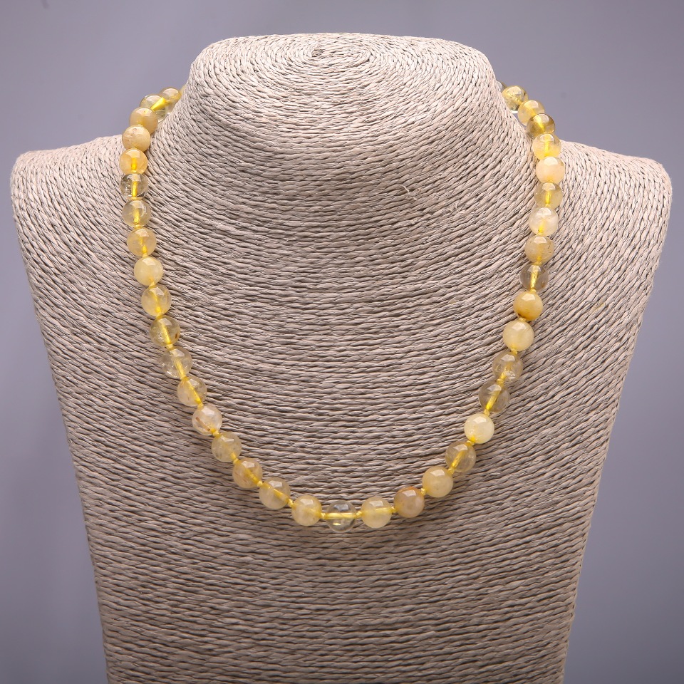 Natural Stone Necklace Hair Quartz, Smooth Bead, 10mm Diameter, 48cm Length