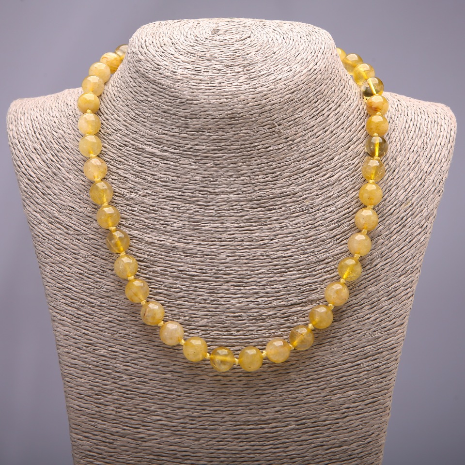 Rutilated quartz necklace with natural stone quartz, smooth beads, 8mm diameter, 48cm length