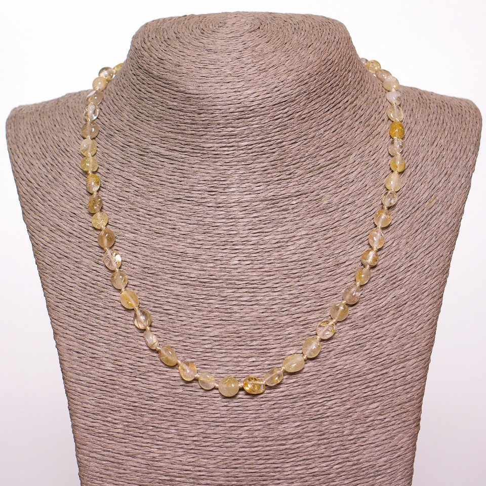 Natural quartz bead necklace 'Hairy' oval, faceted 'white gold', diameter 6 mm (+/-), length 50 cm