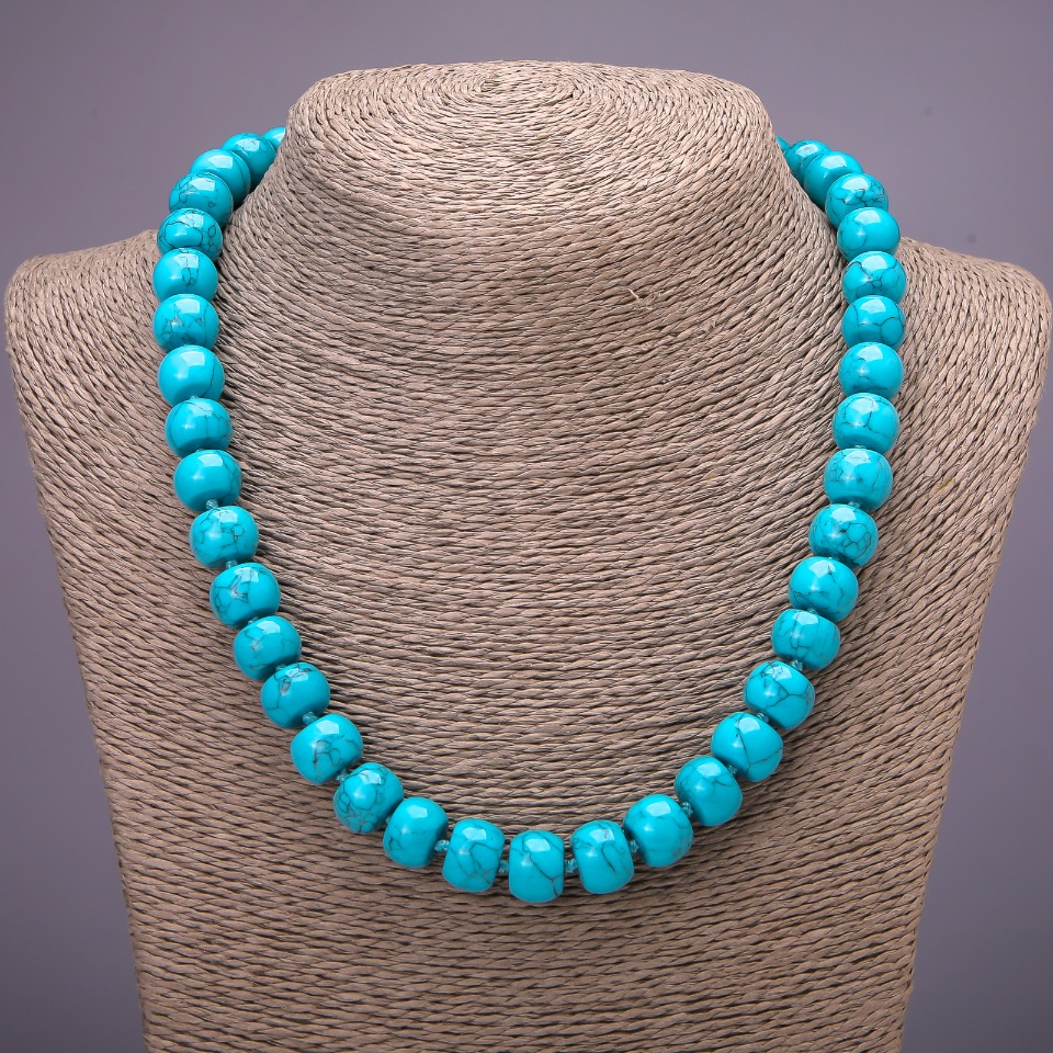 Turquoise bead necklace with smooth rondels, diameter 12x9 mm, length 45 cm