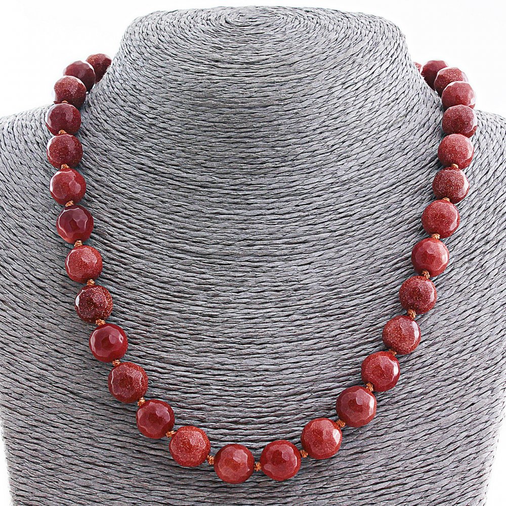 Aventurine Necklace (Synthetic) 'Golden Sand', 12 mm Faceted Beads, 48 cm Length