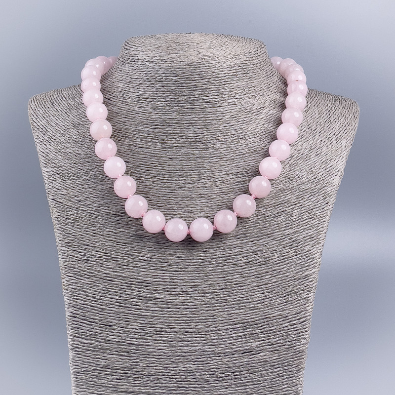 Pink Quartz Necklace with a Smooth Bead, 12 mm Diameter ±, 48 cm Length ±