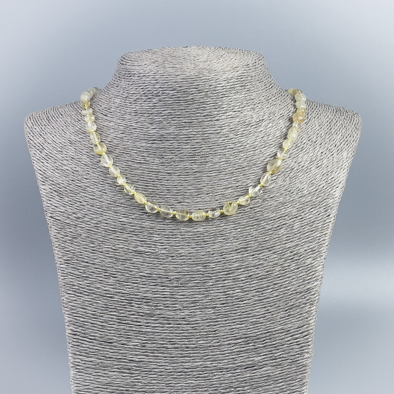 Natural Stone Necklace Hairy Quartz Rutile Faceted Bead, diameter 6x7 mm, length 50 cm