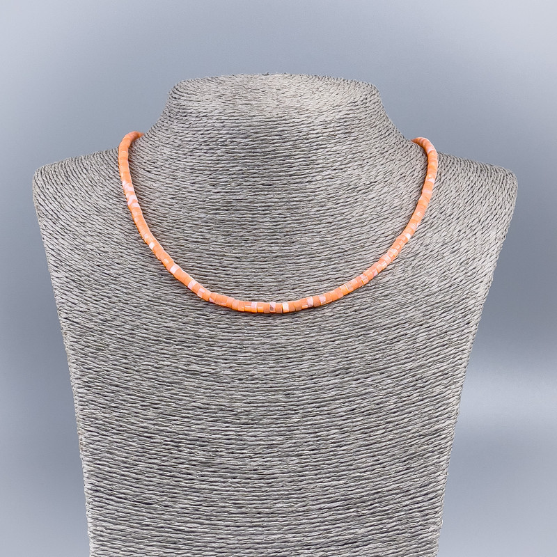 Natural Mother-of-Pearl Carrot-Colored Choker Necklace, Smooth Rondelle Beads, 4x2 mm, 48 cm