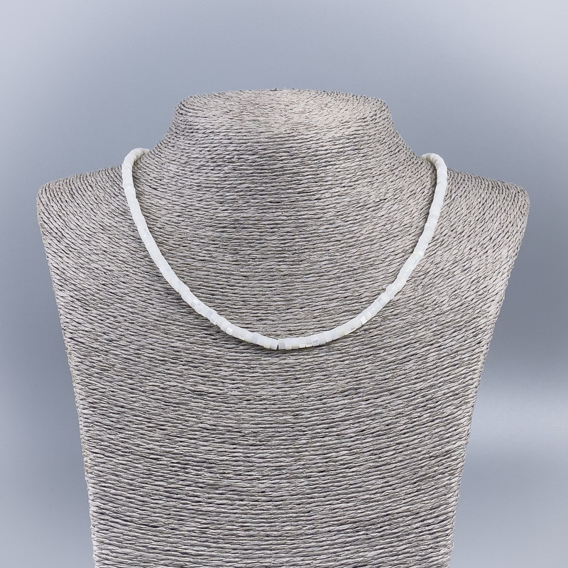 Choker Necklace of Natural Mother-of-Pearl (toned), White Milky Smooth Rondelle Beads, 4x2 mm Diameter, 48 cm Long