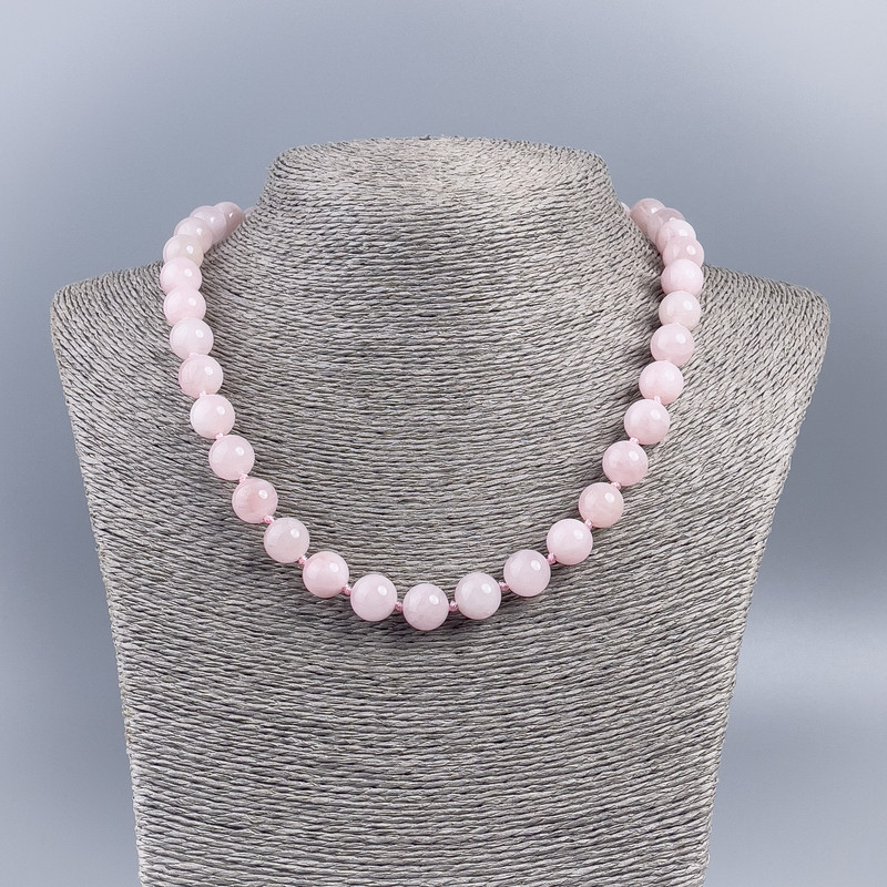 Natural Stone Rose Quartz Necklace - Smooth Bead, Diameter 10–11 mm, Length 50 cm