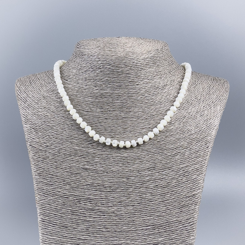 Natural White Mother-of-Pearl Rondelle Necklace, 6x4 mm, 50 cm long
