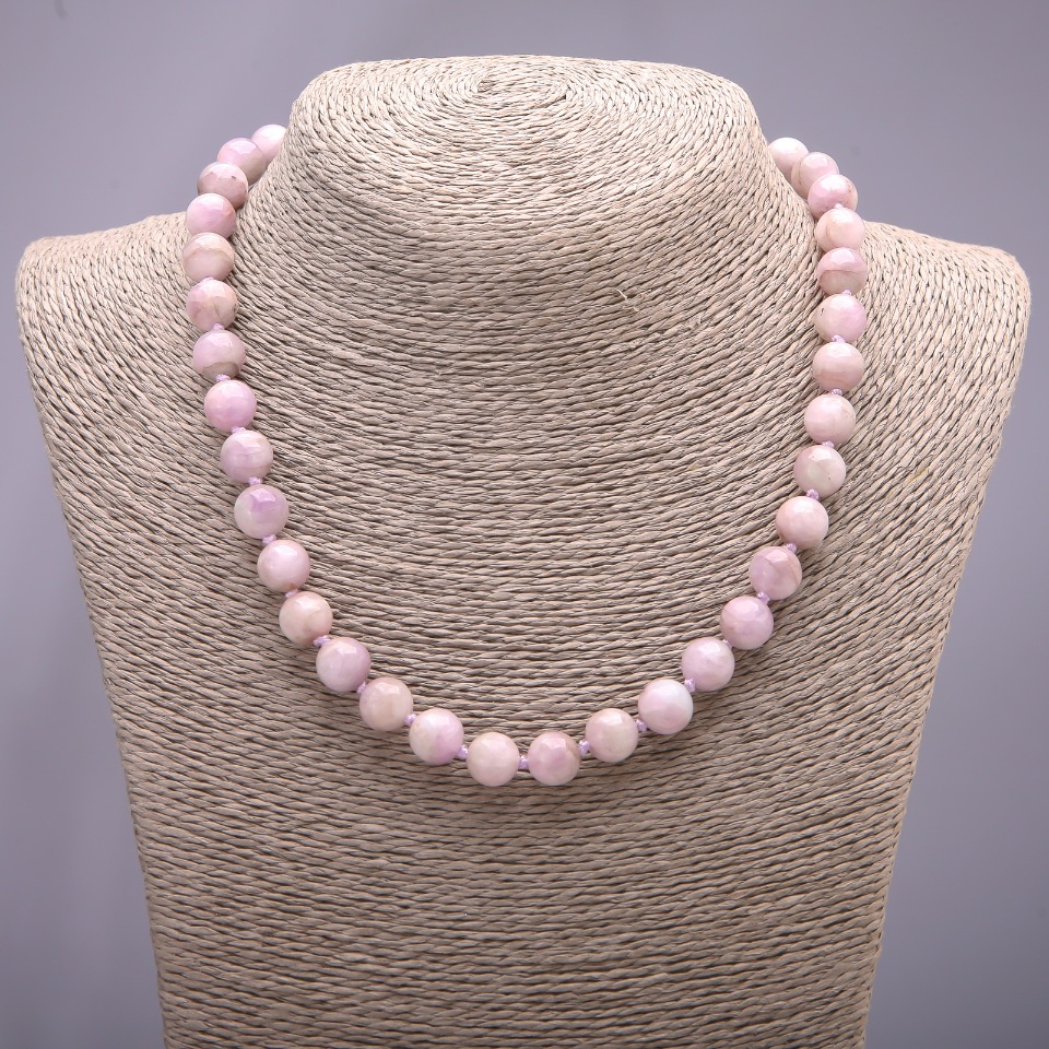 Kunzite Natural Stone Necklace - Smooth Bead, 10mm Diameter, 45cm Length