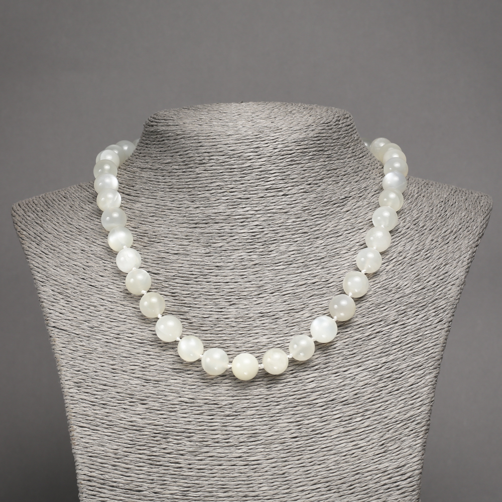 Adularia natural stone necklace with smooth beads, 10 mm diameter, length 45 cm +/-