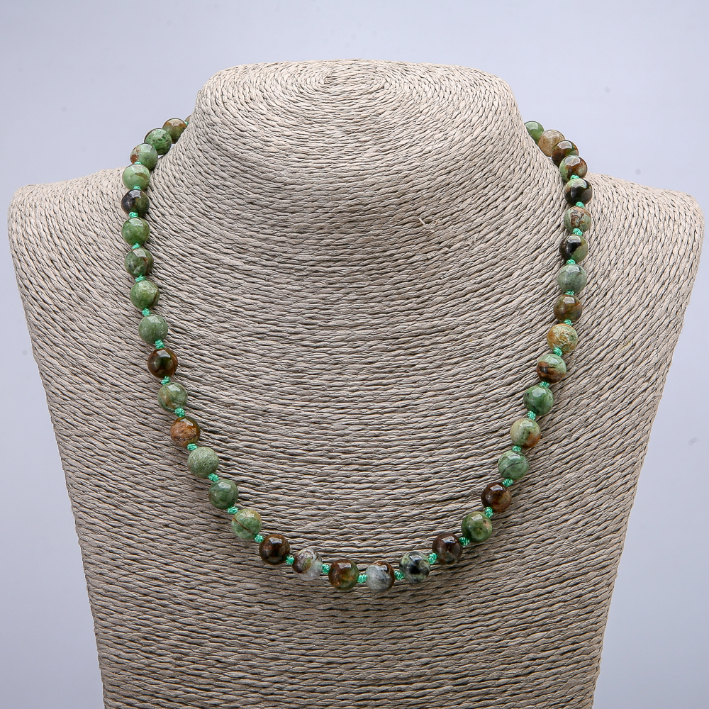 Green Jasper Necklace with smooth beads, 8 mm diameter, 46 cm length