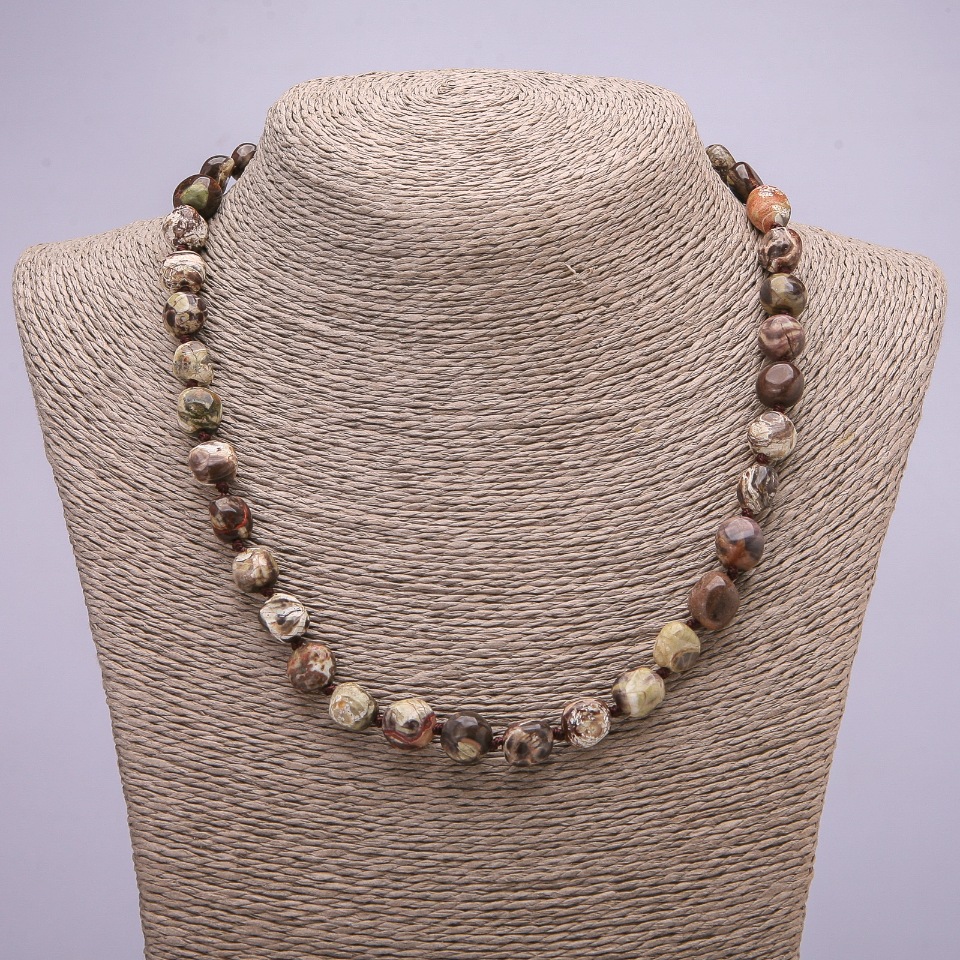 Beaded necklace of Picasso Jasper, tumbled, diameter 8×10 mm, length 48 cm