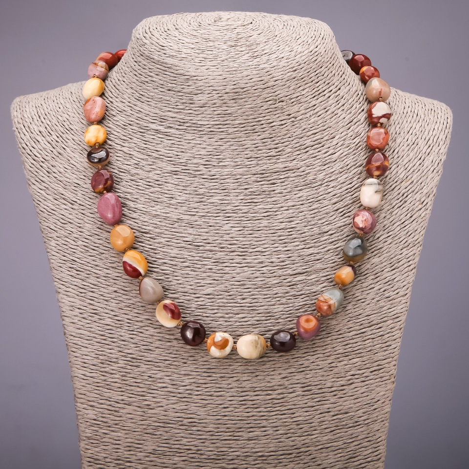Natural Mookaite Jasper Necklace, tumbled, bead diameter 8x13 (+/-) mm, length 48 cm