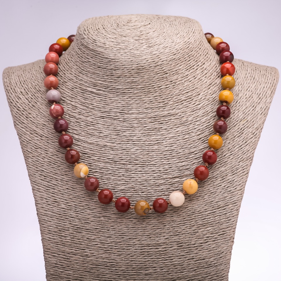 Mookaite Jasper Necklace with Smooth Beads, 10 mm Diameter, 48 cm Length
