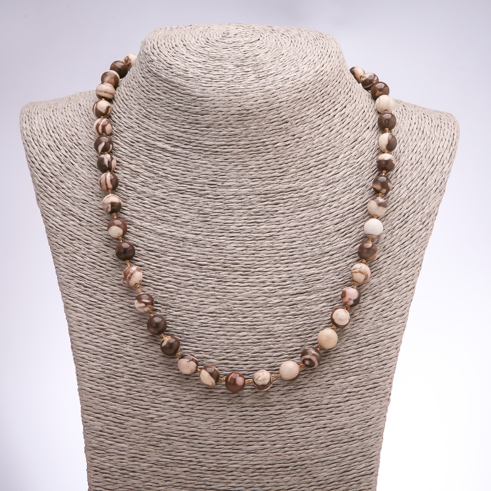 Zebra Jasper Necklace, 8mm Smooth Beads, 48cm Length